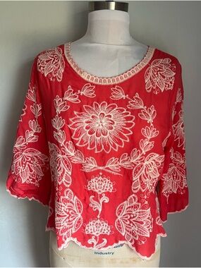 T.J.Maxx CoralTop with Cream Floral Embroidery